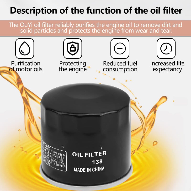 OuYi Oil Filter Compatible with Suzuki Eiger 400 LTA400, Kingquad 400 450 500 750 LTA450 LTA500 LTA750,DL650 V-Strom 650 1000,C50 C90 M50 Boulevard M109R,GSXR 600 750 1000 1100,Burgman 650 - Image 4